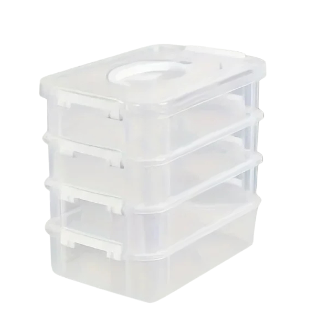 4 Layer Transparent Plastic Storage Box Partitioned Drawer Organizer Building Block Storage Container Portable Box White 22×15×23cm