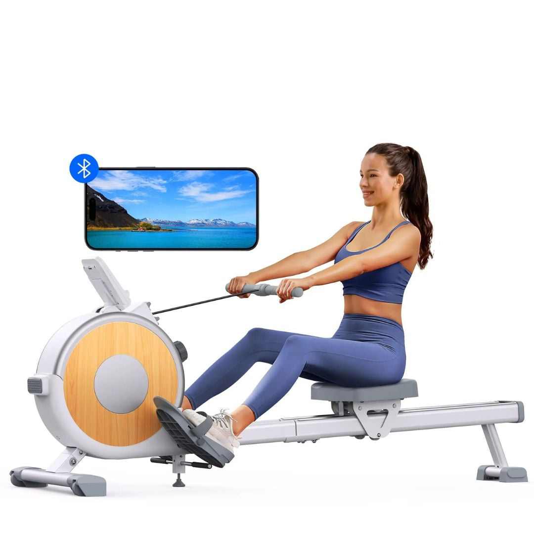 Rowing Machine Magnetic Rower with 16 Resistance Levels, Dual Slide Rail, 158.7kg Capacity, White R02