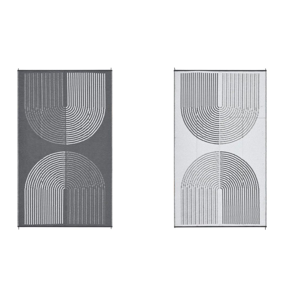 Outdoor Rug 152x244cm Waterproof Reversible Patio Rug Portable Plastic Straw Mat for Camping RV Balcony Picnic Deck Grey white