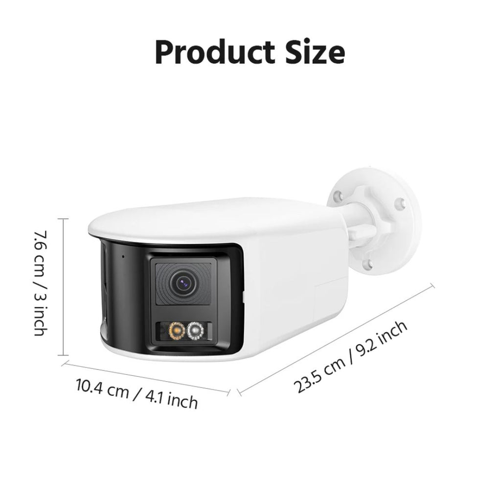 6MP Dual Lens Security Camera 180° Panorama CCTV Camera with Colour Night Vision Human and Vehicle Detection IP67 ONVIF White