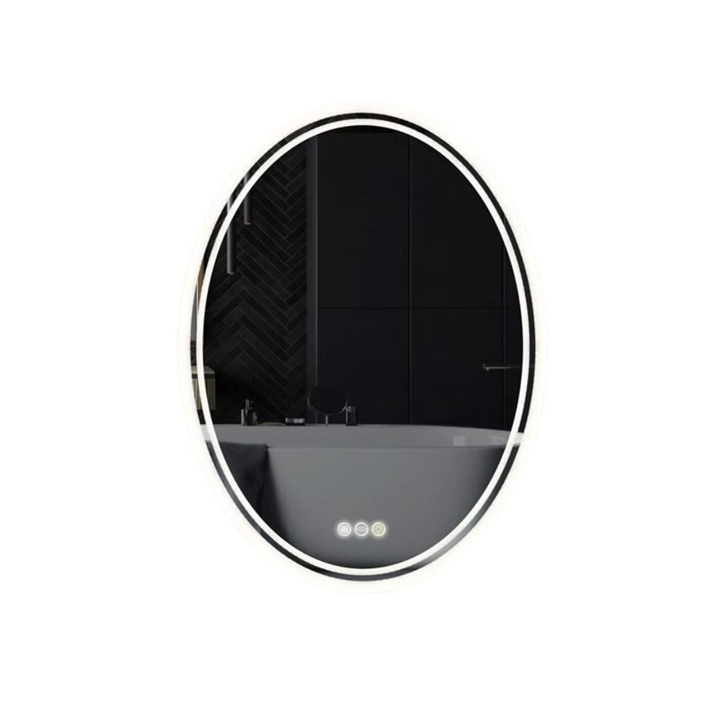 LED Bathroom Mirror Round Touch Screen Waterproof Anti Fog Vanity Mirror Wall Mounted for Wash Basin Shower Use 50x70cm