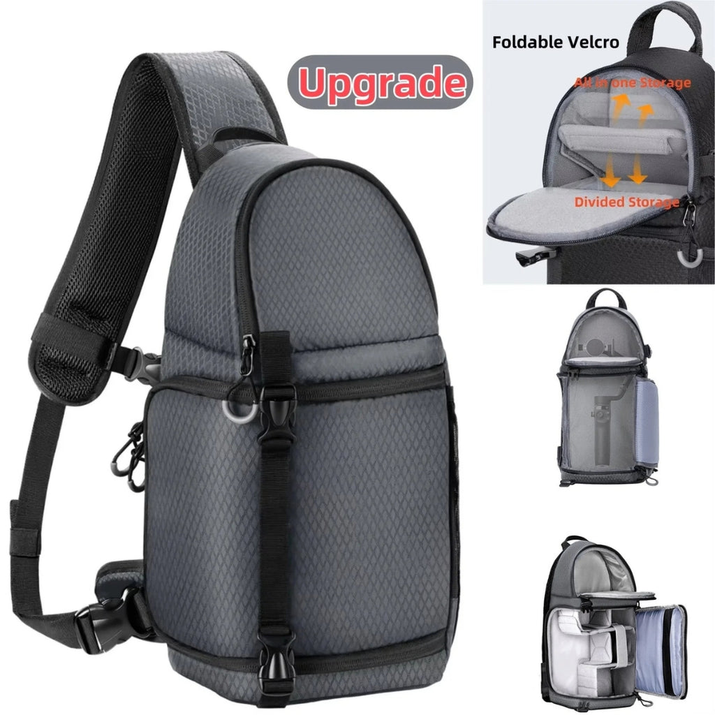 Upgraded 10L Waterproof Camera Bag Photography Backpack DSLR SLR Sling Case for Cameras Lenses Accessories Grey