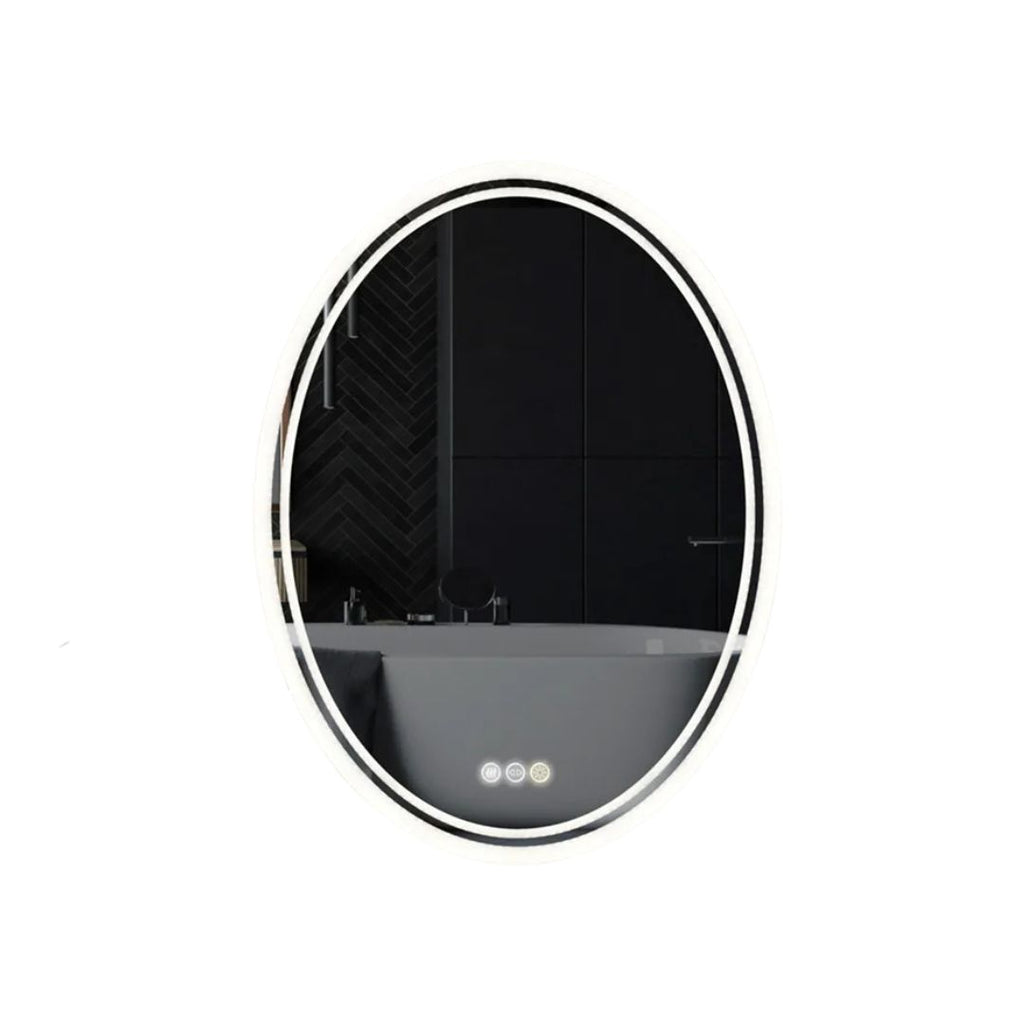 LED Bathroom Mirror Round Touch Screen Waterproof Anti Fog Vanity Mirror Wall Mounted for Wash Basin Shower Use 80x60cm