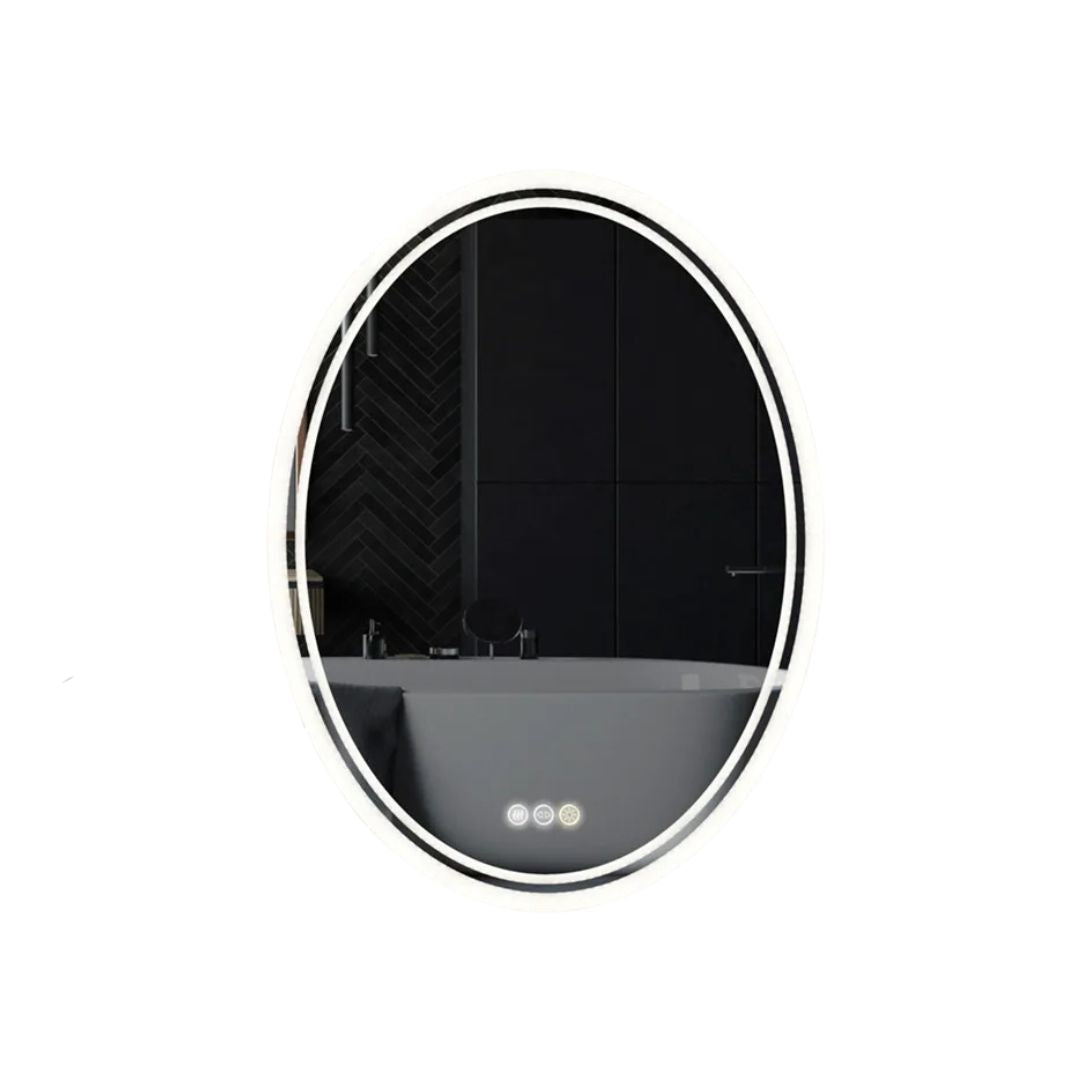 LED Bathroom Mirror Round Touch Screen Waterproof Anti Fog Vanity Mirror Wall Mounted for Wash Basin Shower Use 80x60cm