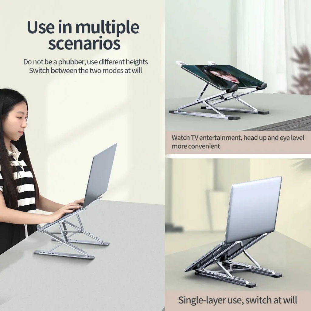 N3 Aluminum Laptop Stand Adjustable Portable Cooling Holder Foldable Notebook Stand for MacBook Laptop Silver 29×20×2.5-31cm
