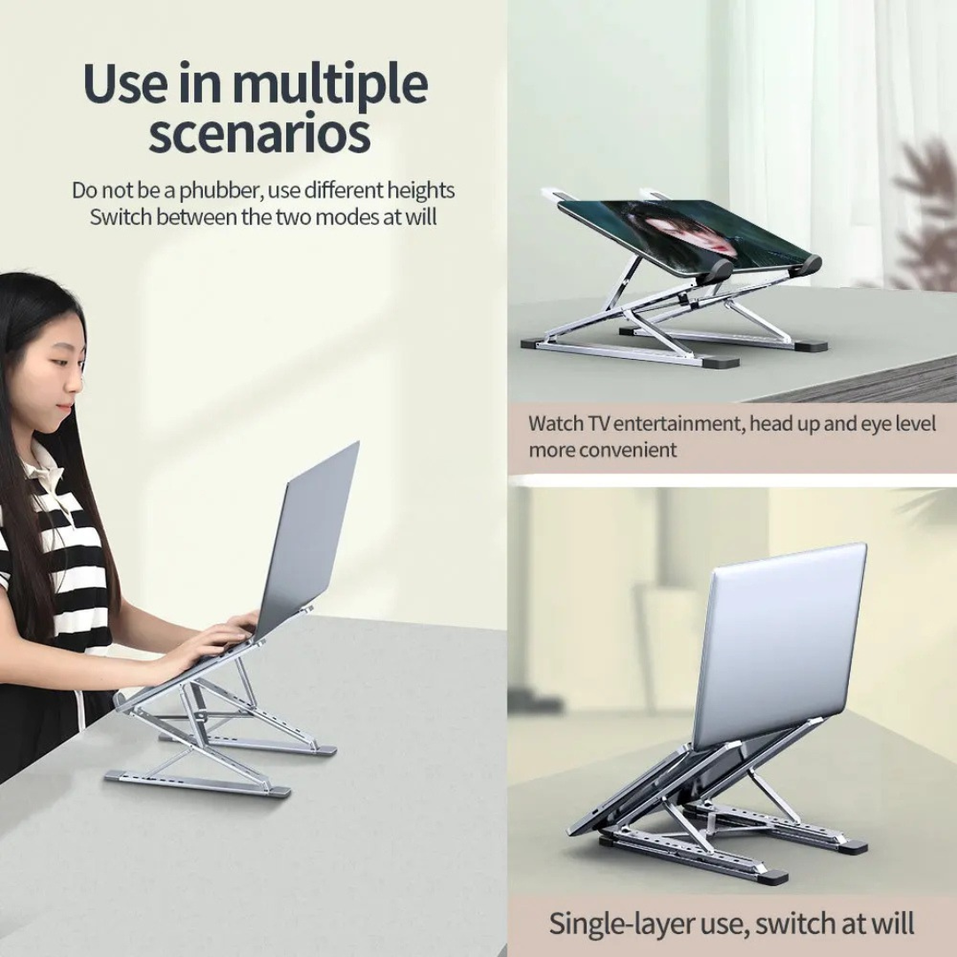 N3 Aluminum Laptop Stand Adjustable Portable Cooling Holder Foldable Notebook Stand for MacBook Laptop Silver 29×20×2.5-31cm
