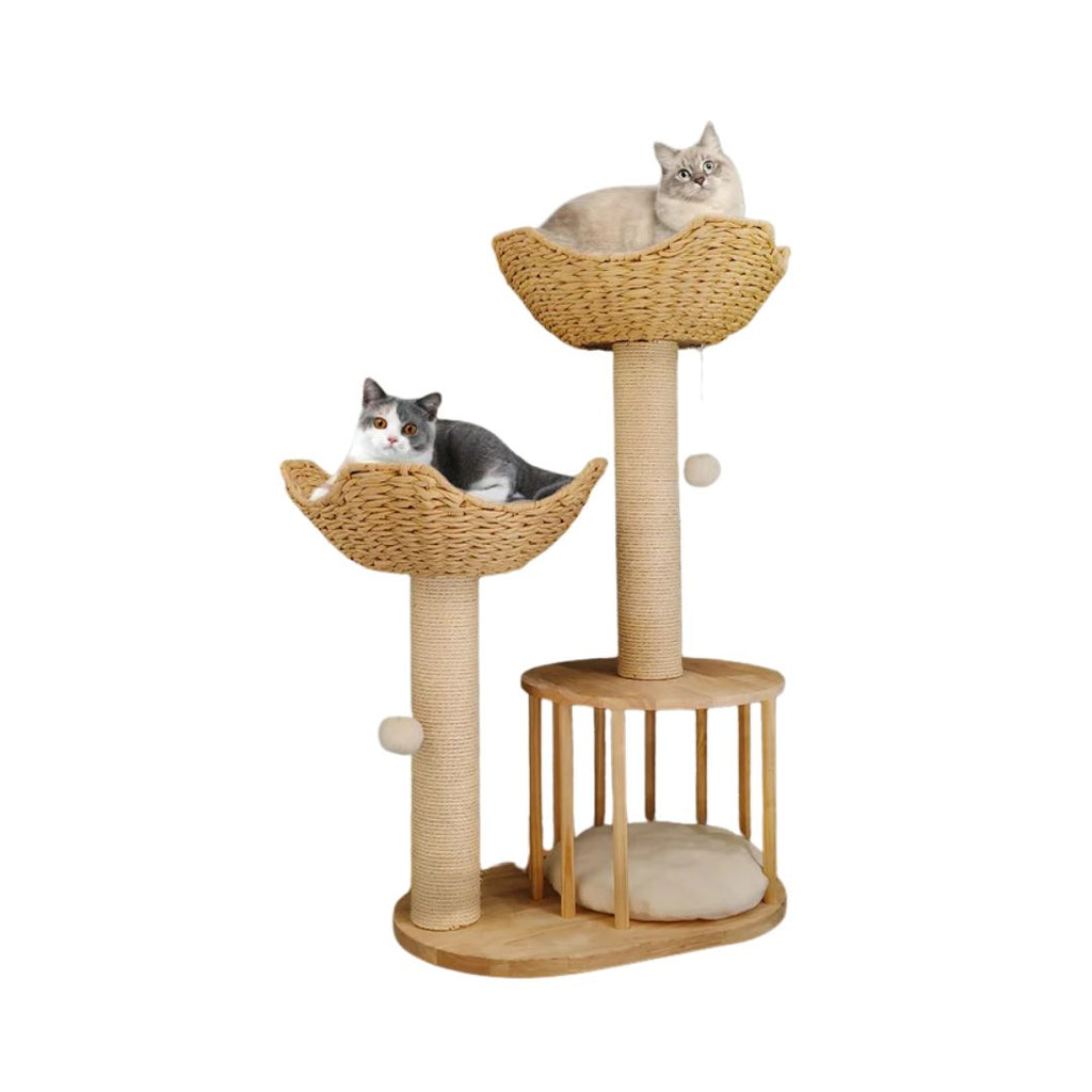 3 Tier Cat Climbing Tree 60x40x99cm Indoor Activity Tower with Scratching Post Wood White Cat Furniture