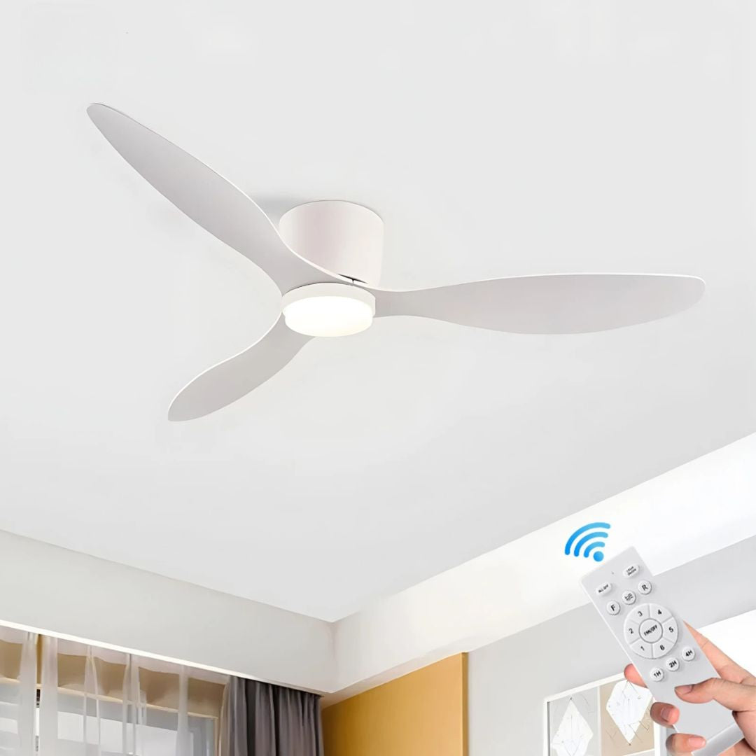 Ceiling Fan With Light 6-speed choice Reversible DC motor 3CCT with remote control Whisper Easy Install White 132x132x22cm