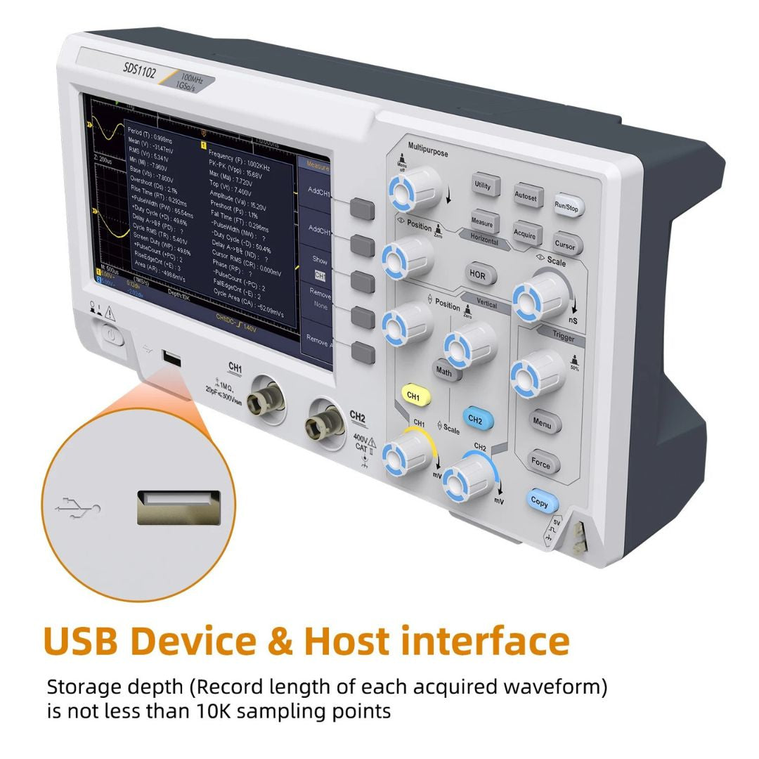 Digital Storage Oscilloscope 100MHz 2 Channel 1GSa/s Desktop Oscilloscope with 7 Inch TFT Display