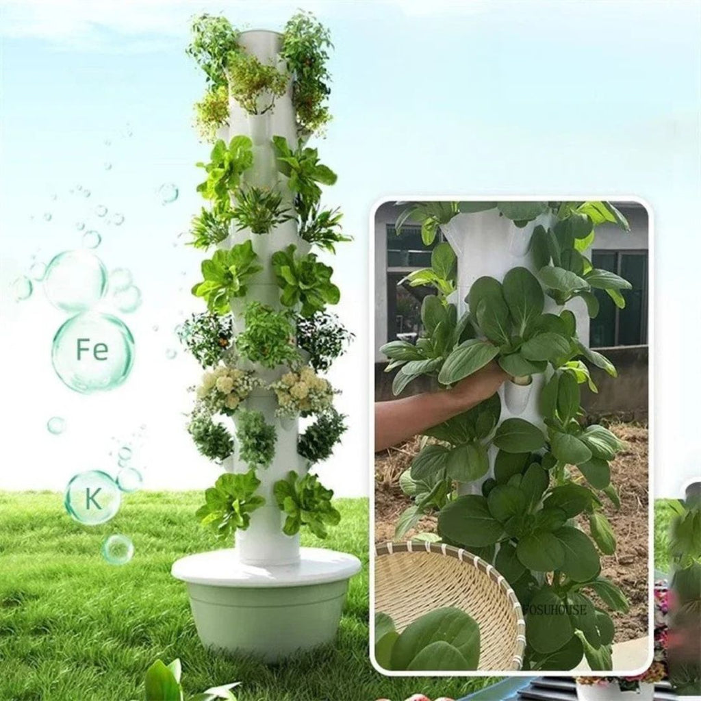 Hydroponic Tower Garden 165x53cm Vertical Soilless Growing System for Vegetables Herbs and Indoor Gardening