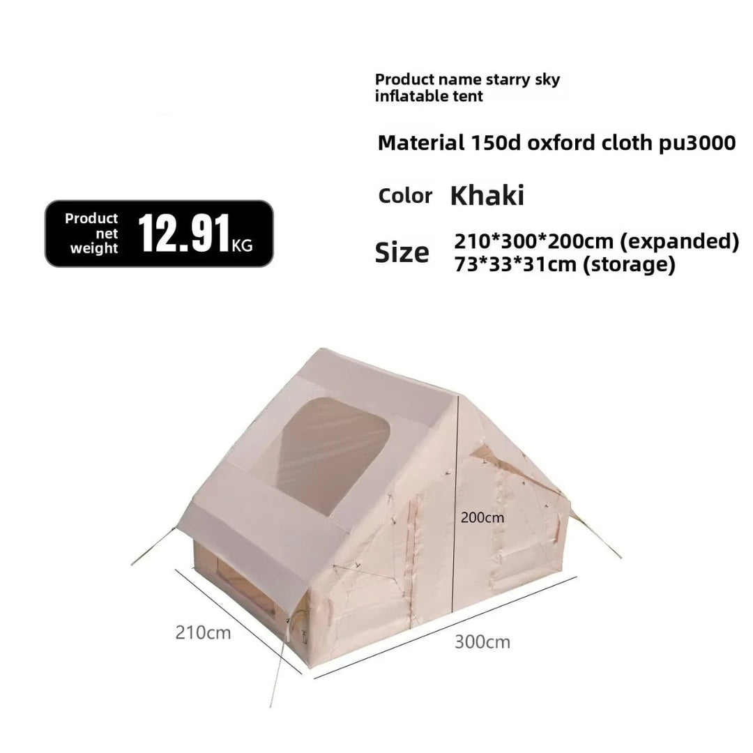 Inflatable Camping Tent with Air Pump Storage Bags Family Outdoor Hiking Shelter 6.3m² Beige 300 × 210 × 200cm