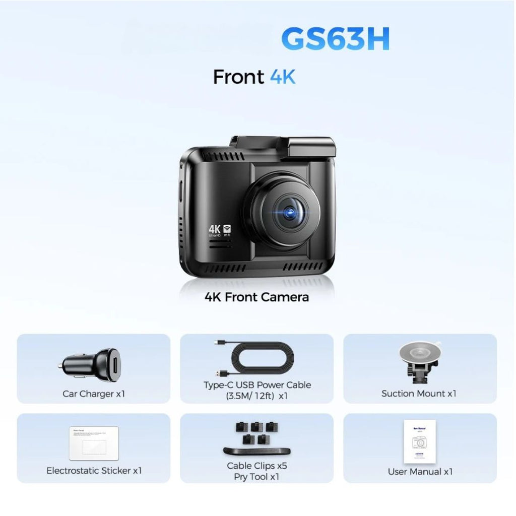 GS63H 4K Dash Cam Built-in GPS WiFi STARVIS Night Vision 64GB Parking Monitor 6cm Screen Car DVR Standard