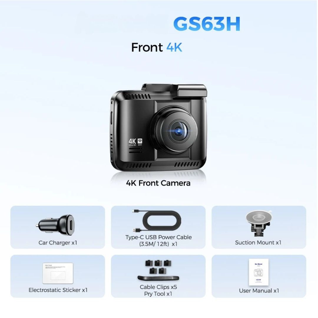 GS63H 4K Dash Cam Built-in GPS WiFi STARVIS Night Vision 64GB Parking Monitor 6cm Screen Car DVR Standard