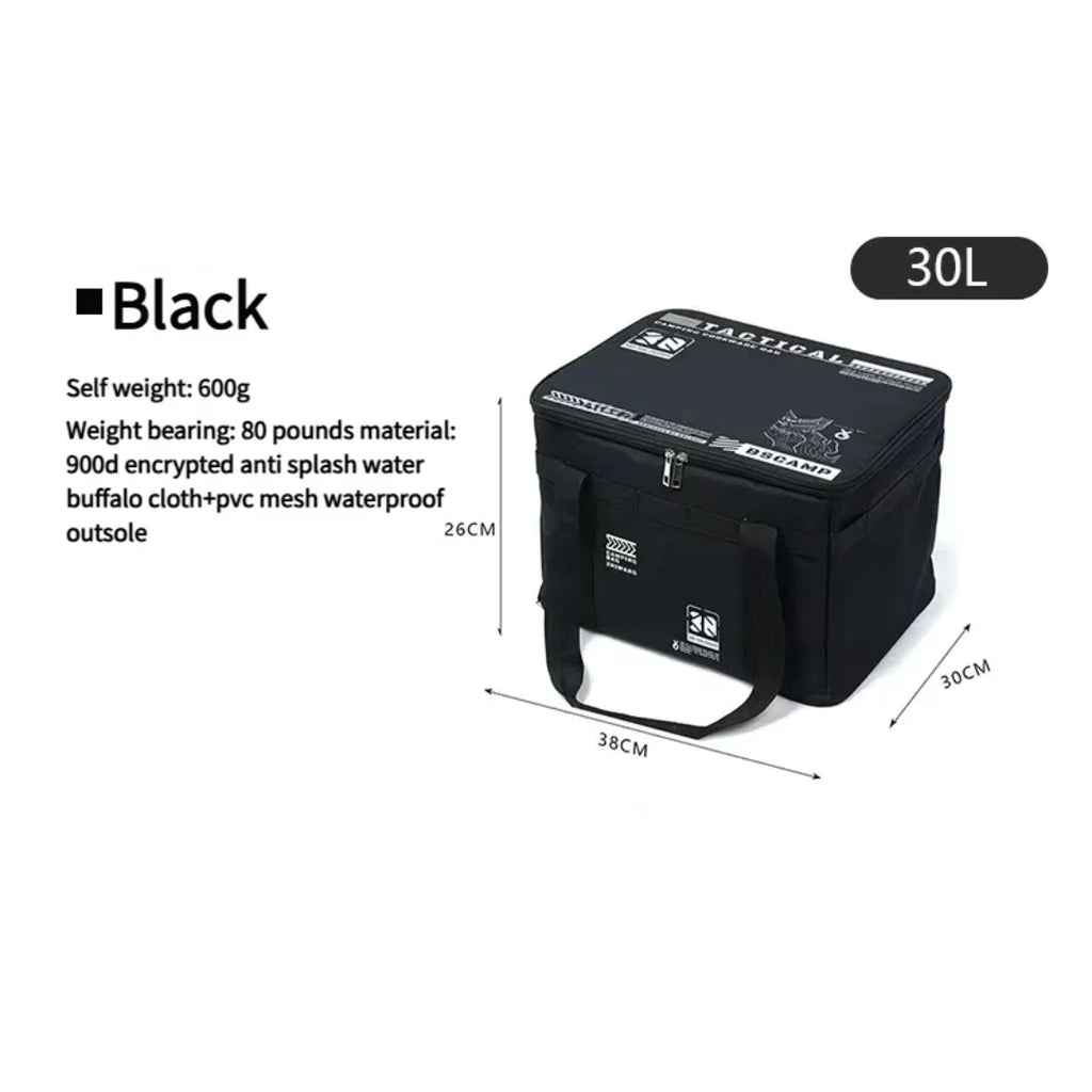 30L Tactical Camping Storage Bag Insulated Folding Box Waterproof Picnic Tableware Outdoor Equipment Organiser Black