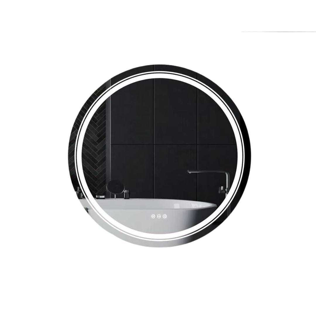 90 cm LED Bathroom Mirror Round Touch Screen Waterproof Anti Fog Vanity Mirror Wall Mounted for Wash Basin Shower Grooming