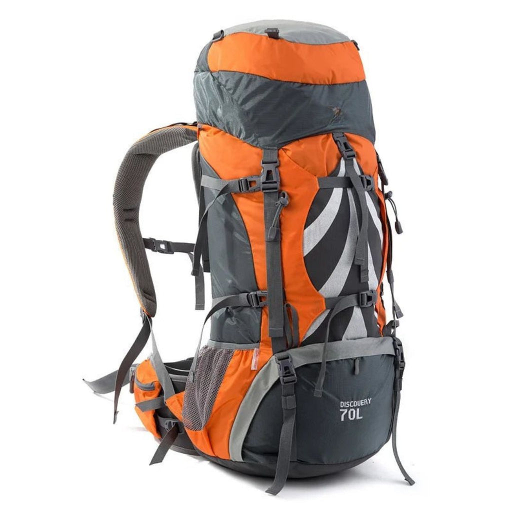 70L Hiking Backpack Large Capacity Outdoor Camping Travel Climbing Rucksack Orange 75x33x27cm Water Resistant
