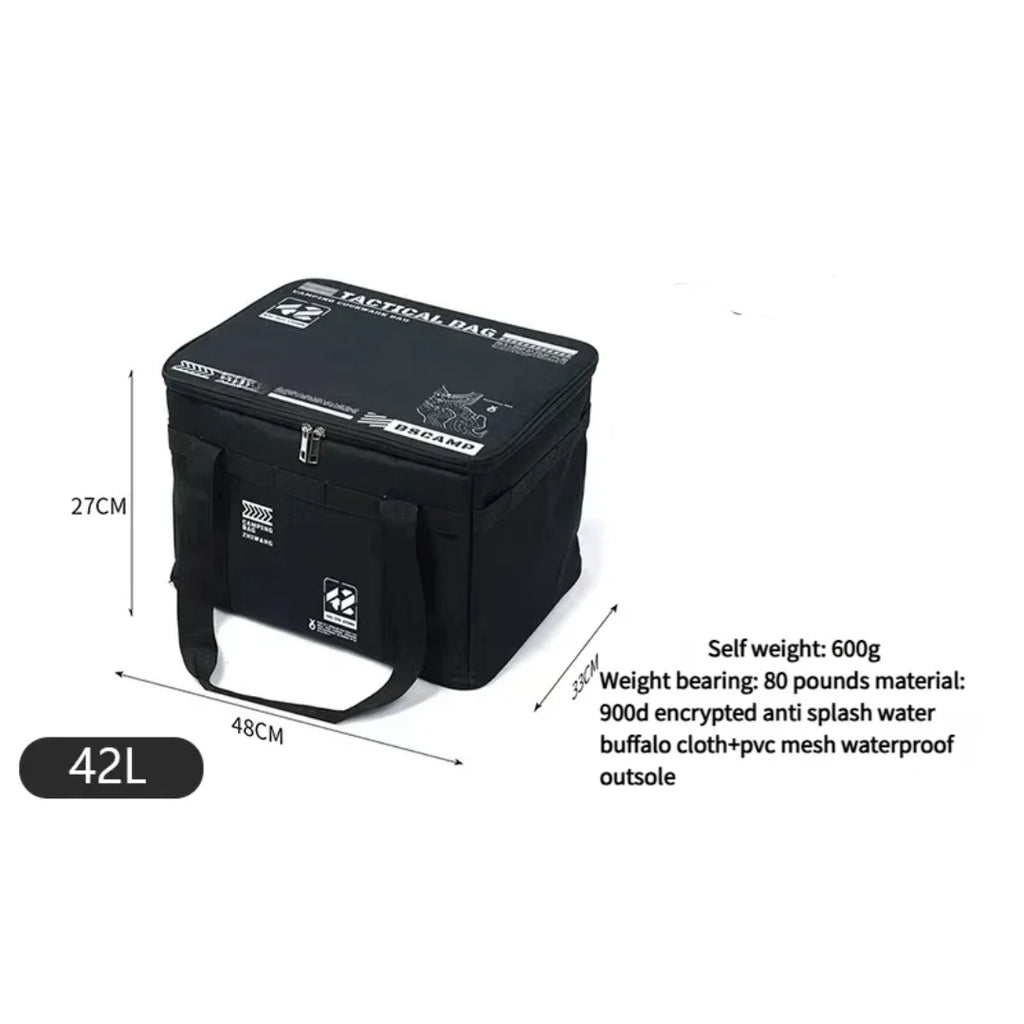 42L Tactical Camping Storage Bag Insulated Folding Box Waterproof Picnic Tableware Outdoor Equipment Organiser Black