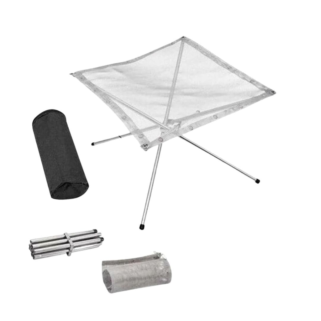 Portable Fire Pit Grill Foldable Stainless Steel Camping BBQ Rack Mesh Bonfire Stand 42x42x34cm
