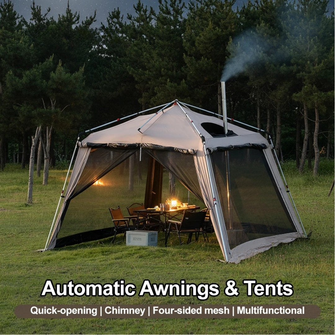 Automatic Quick Open Camping Tent Waterproof Sunshade Canopy Aluminium Poles Mosquito Net Outdoor Shelter Grey 310 × 310 × 210cm