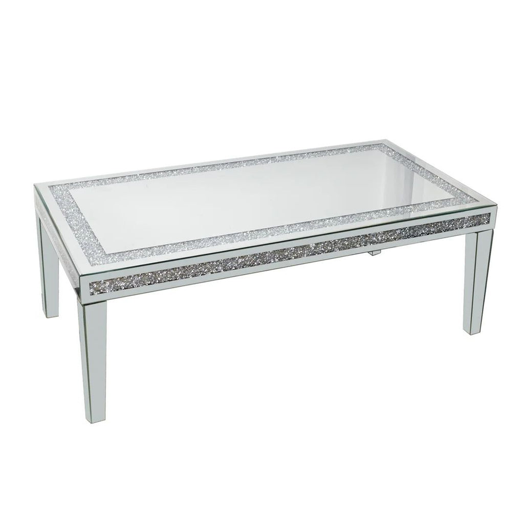 Coffee Table Mirrored Rectangular Crystal Inlay Living Room Table Silver 120x60x45cm