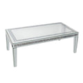 Coffee Table Mirrored Rectangular Crystal Inlay Living Room Table Silver 120x60x45cm
