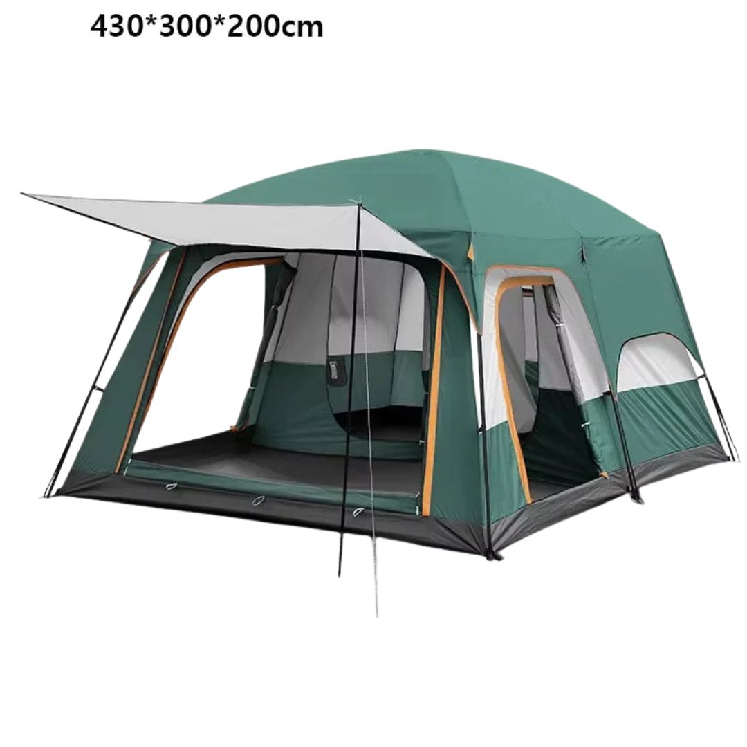 4 Season Camping Tent 430x300x200cm Waterproof Windproof Family Tent Double Layer 2 Room Shelter Green 3-5 Person
