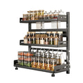 3 Tier 40cm Spice Rack Adjustable Kitchen Countertop Organizer Metal Shelf Cabinet Storage Stand Black 40 × 16 × 54cm