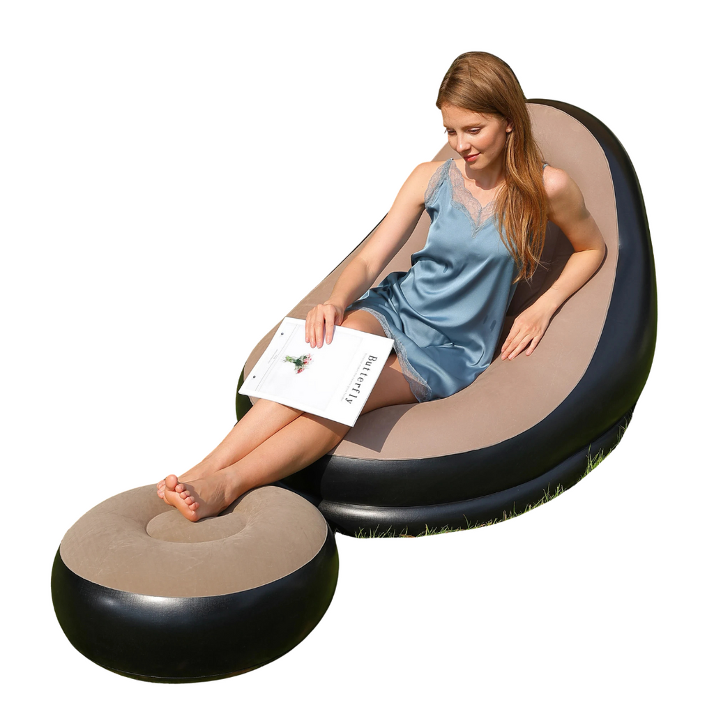 Inflatable Lazy Couch Sofa Chair Foldable Recliner Outdoor Air Bed with Footstool Coffee