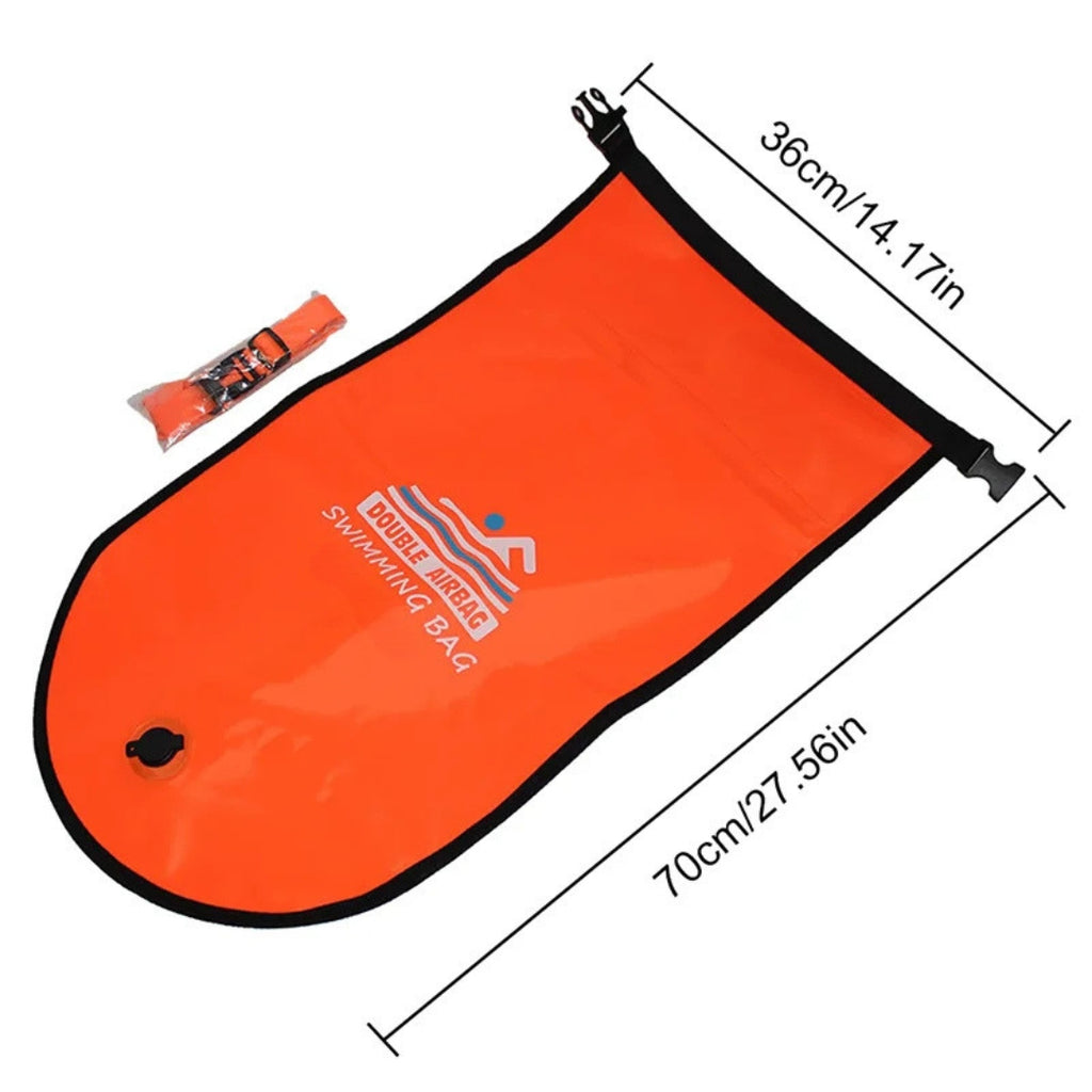 20L Inflatable Swimming Buoy Double Airbag Tow Float Water Sport Swim Safety Buoy Dry Bag Pool Training Orange