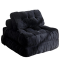 Folding Sofa Bed with Headrest and Lumbar Pillow, Black Fabric 85 x 190 cm Portable Sleeper Chair