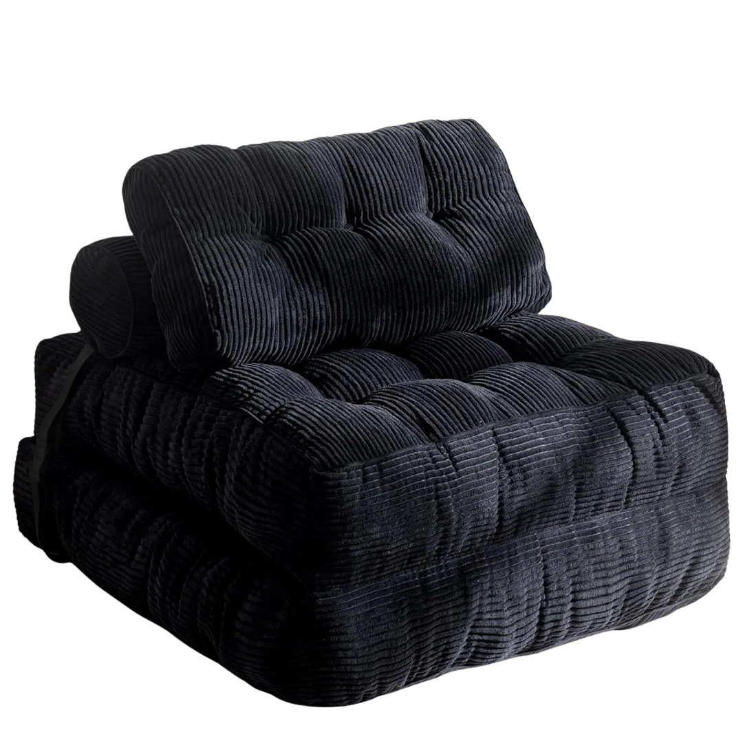 Folding Sofa Bed with Headrest and Lumbar Pillow, Black Fabric 85 x 190 cm Portable Sleeper Chair
