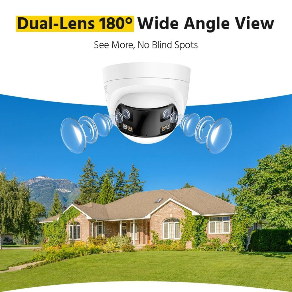 6MP Dual Lens Security Camera 180° Panorama CCTV Camera with Colour Night Vision Human and Vehicle Detection IP67 White