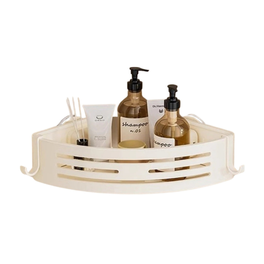 Shower Corner Bathroom Shelf with Towel Holder Hooks Suction Cup Wall Mounted Space Aluminium Rack White 30 × 22 × 6.8cm