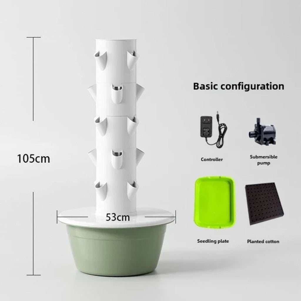 Hydroponic Tower Garden 105x53cm Vertical Soilless Growing System for Vegetables Herbs and Indoor Gardening