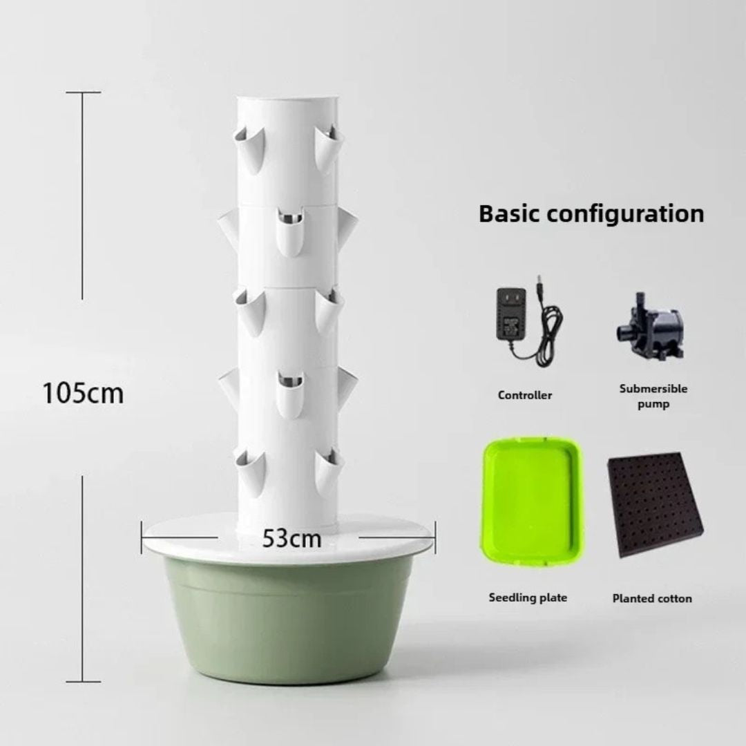 Hydroponic Tower Garden 105x53cm Vertical Soilless Growing System for Vegetables Herbs and Indoor Gardening