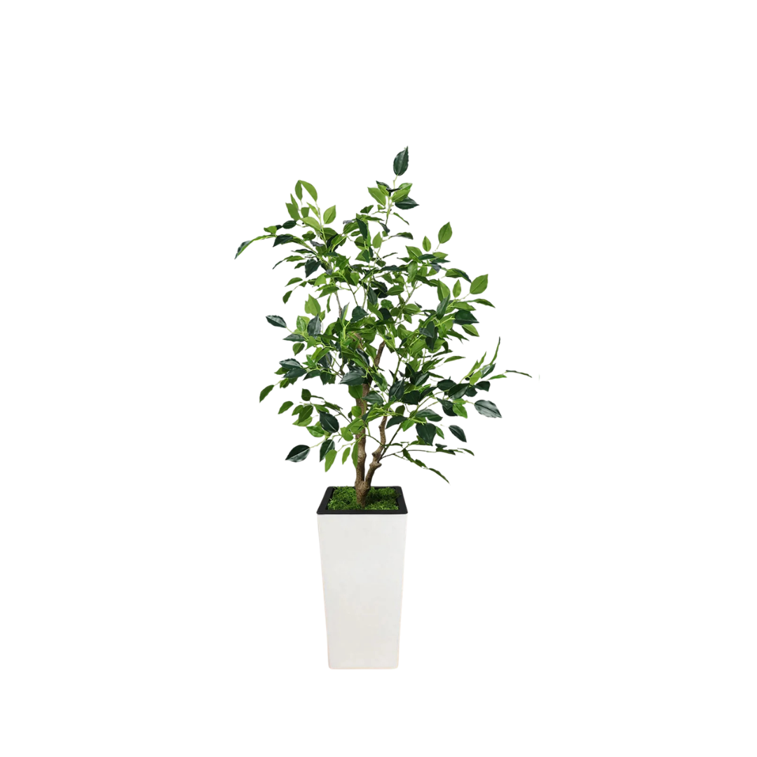 Artificial Ficus Tree Realistic Leaves Indoor Outdoor Plant Decor for Home Office Living Room Decoration White 120 cm height