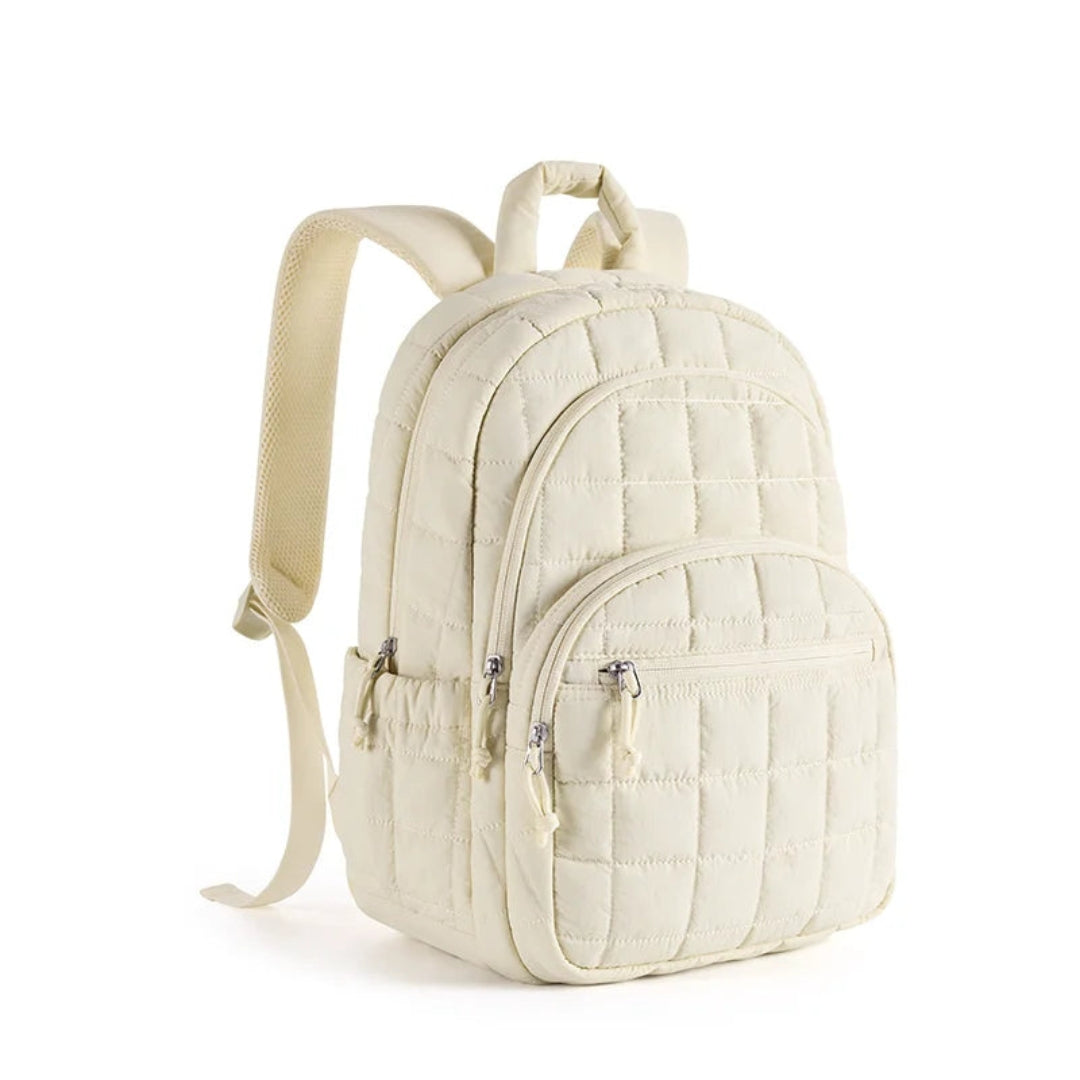 Quilted School Backpack for Girls Water Resistant Laptop Bookbag Casual College Daypack 39.6cm Laptop Beige 30 × 20 × 44cm