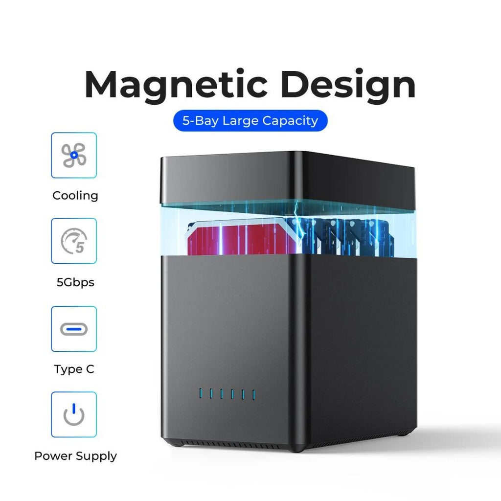 5 Bay HDD Enclosure Type-C SATA3 Hard Drive Case for 8.89cm Drives 12V 6.5A Storage Dock AU Plug DS500