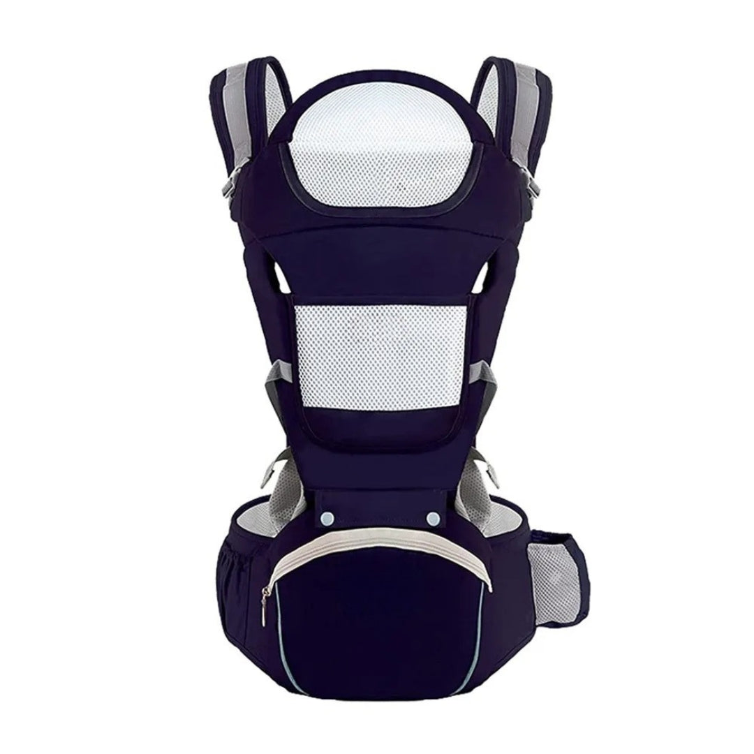 Ergonomic Baby Carrier Multifunctional Waist Stool Infant Toddler Kangaroo Bag Adjustable Front Back Carry Cotton Blue