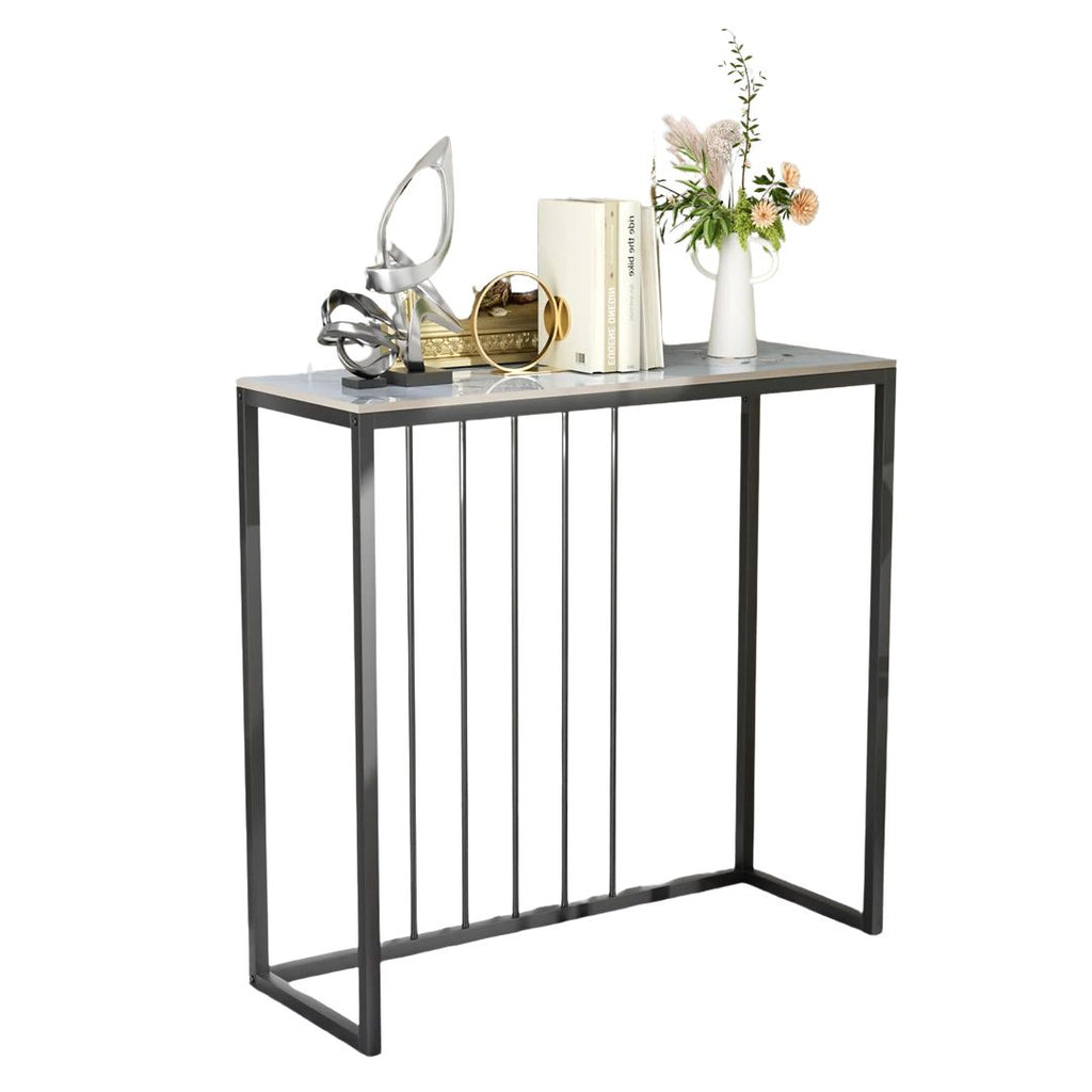 Black Metal Console Table with Storage Shelf Narrow Entryway Sofa Table for Hallway Living Room Use Emerald white 80x30x78.5cm
