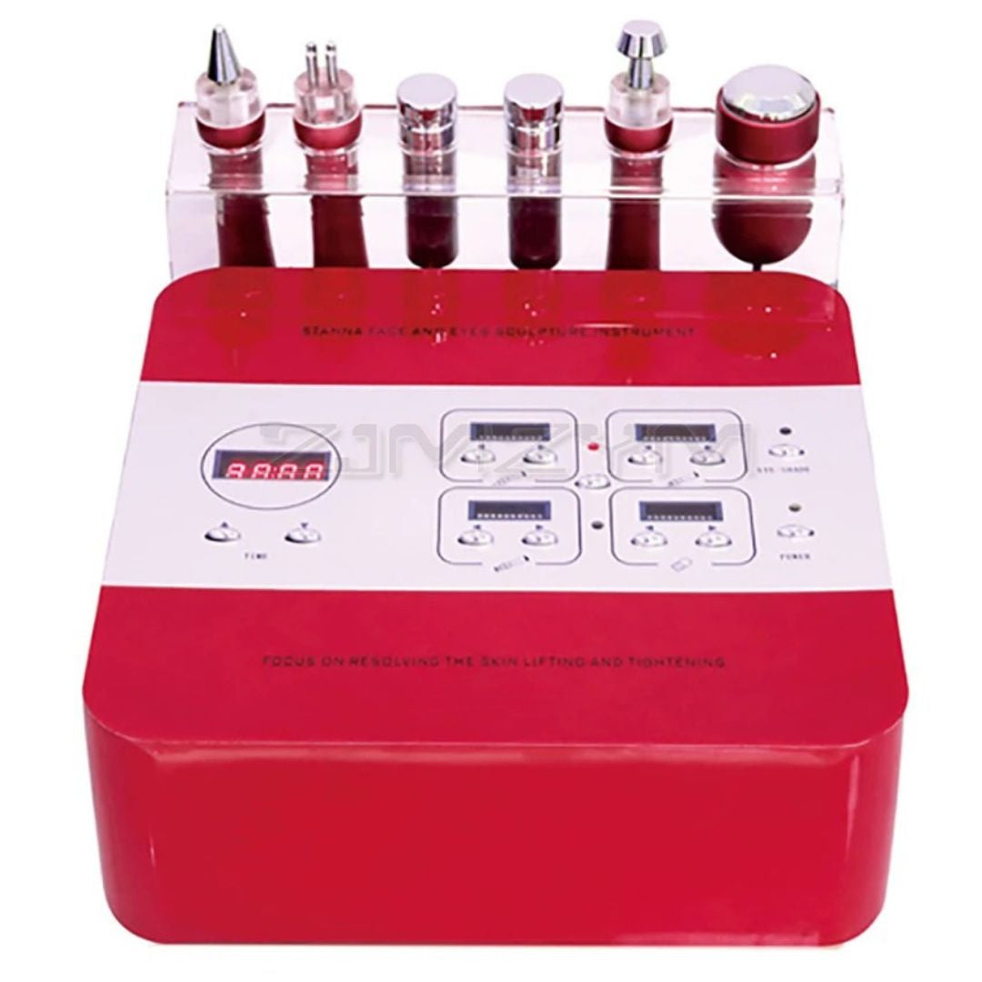 6-in-1 Facial Skin Care Beauty Machine Ultrasound Oxygen Face & Eye Massager Red 20x29x10cm Home Use