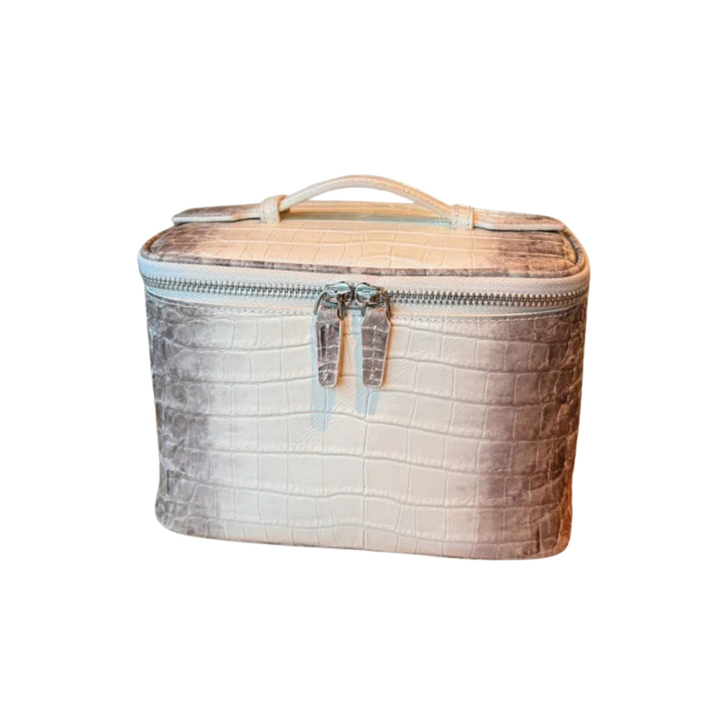 Crocodile Pattern Cowhide Makeup Bag Women's Travel Toiletry Organizer Portable Cosmetic Storage Pouch 23 × 16 × 14cm