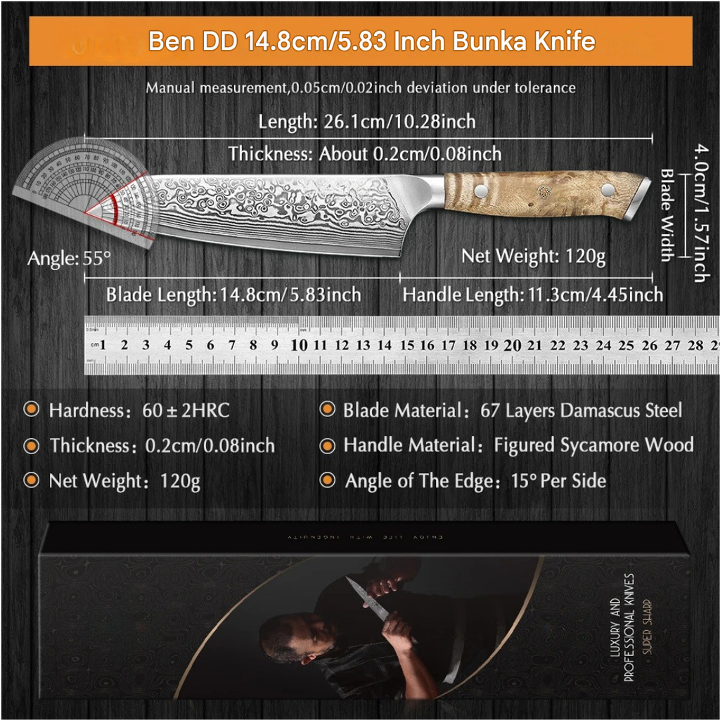 15cm Chef Knife 67 Layer Super Steel Kitchen Knife 15° Edge Lightweight Handle Polished Finish Cooking Tool 26.1 × 4cm