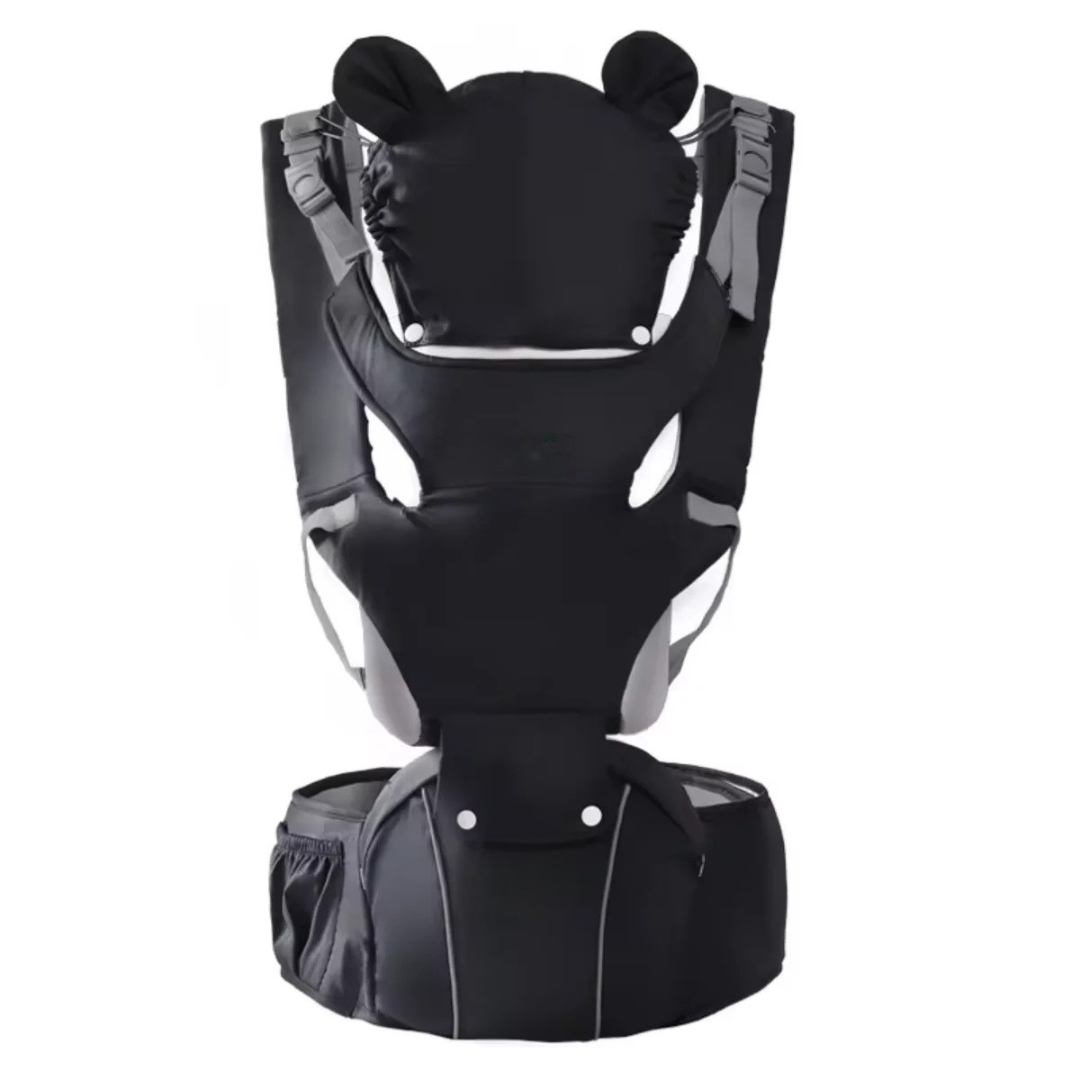 3 in 1 Baby Hipseat Carrier Backpack Ergonomic Infant Toddler Carrier 0-36M Windproof Winter Hat Luminous Strips Black 65cm