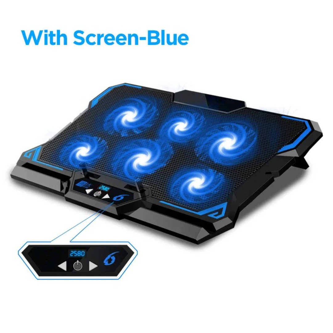 43cm Gaming Laptop Cooling Pad Six Fan LED Screen Two USB Port 2600RPM Notebook Cooler Stand Laptop Blue 41.7×30×1.5cm