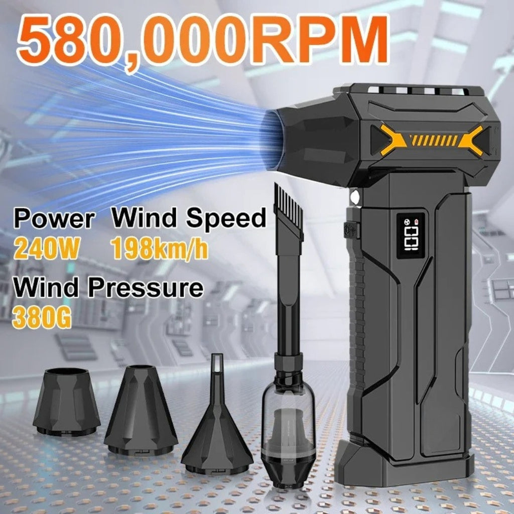HFX7 580000RPM Turbo Blower Cordless Electric Air Duster Vacuum Snow Blower 380g Force LED Light Car Cleaning 17.1 × 9.5cm