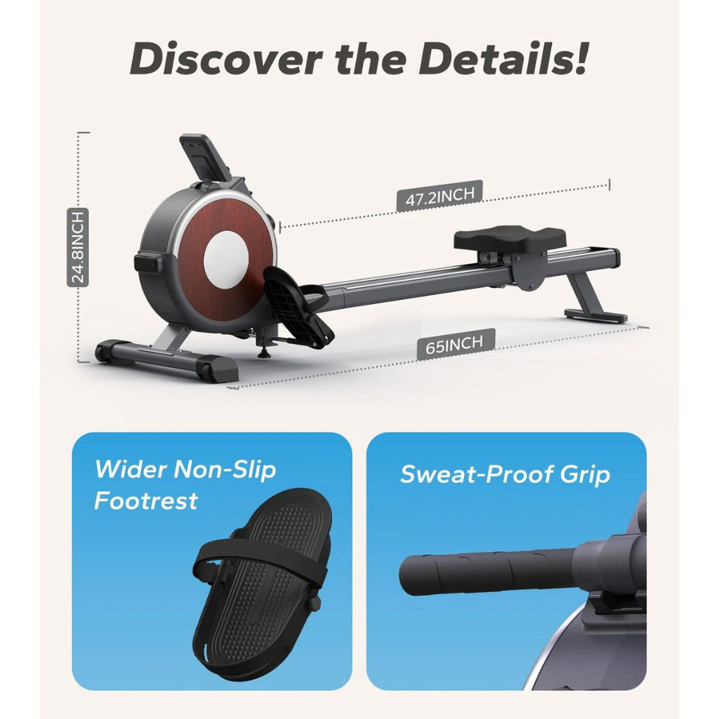 Rowing Machine Magnetic Rower with 16 Resistance Levels, Dual Slide Rail, 158.7kg Capacity, Black R02