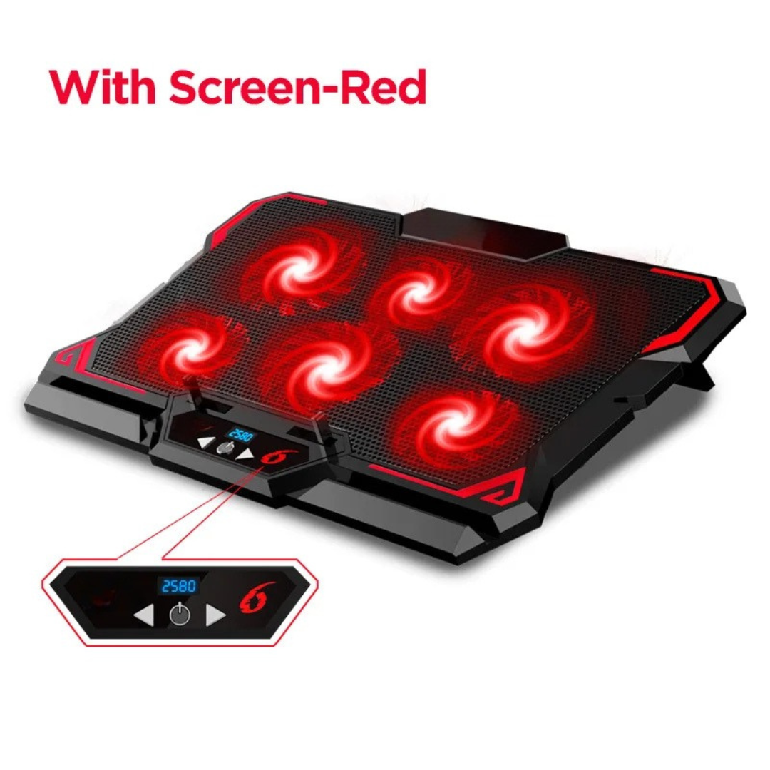 43cm Gaming Laptop Cooling Pad Six Fan LED Screen Two USB Port 2600RPM Notebook Cooler Stand Laptop Red 41.7×30×1.5cm