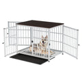 Dog Crate Furniture Style Pet Kennel Wooden End Table with 3 Doors Removable Tray Indoor Cage for Small Medium Large Dogs White 78.5x56.5x65cm