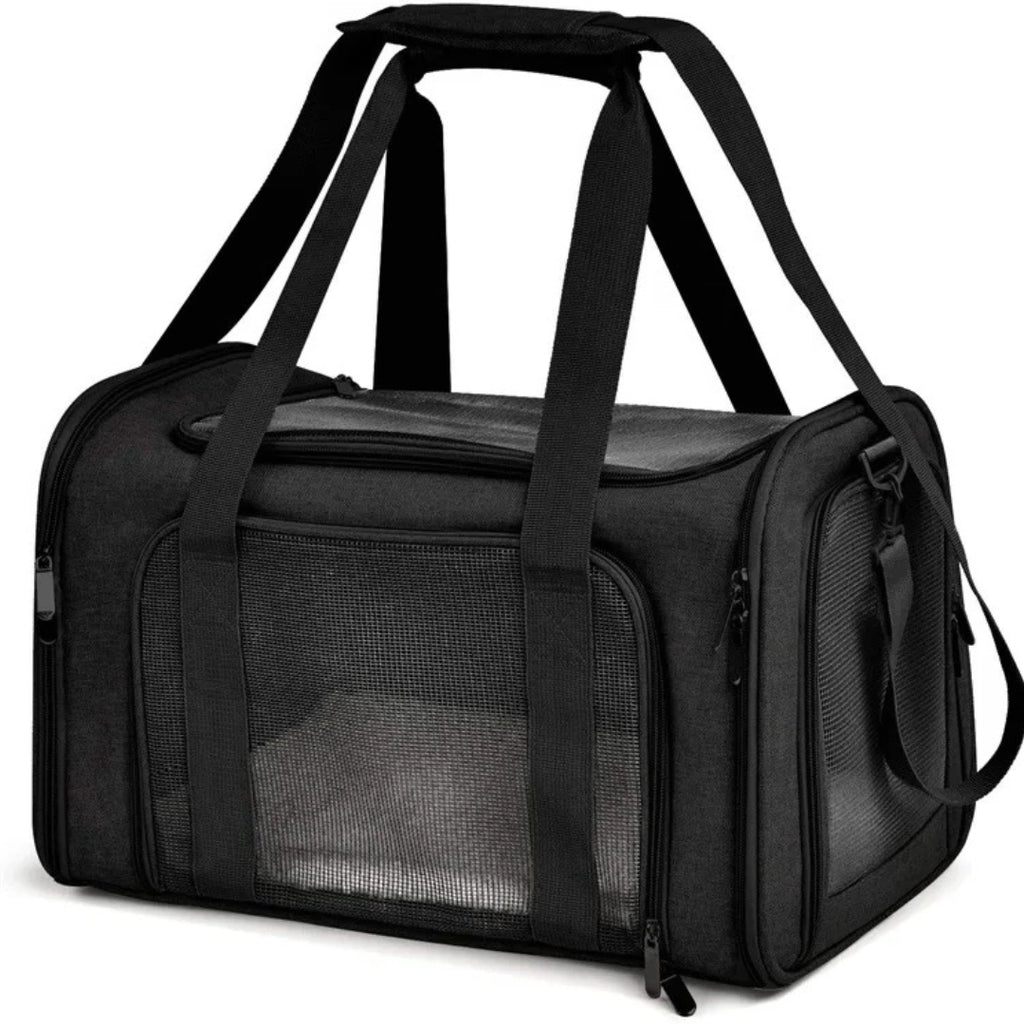 Collapsible Pet Carrier for Cats Dogs Puppies Up to 6.8kg Portable Travel Pet Bag Airline Carrier Black 50 × 34 × 34cm